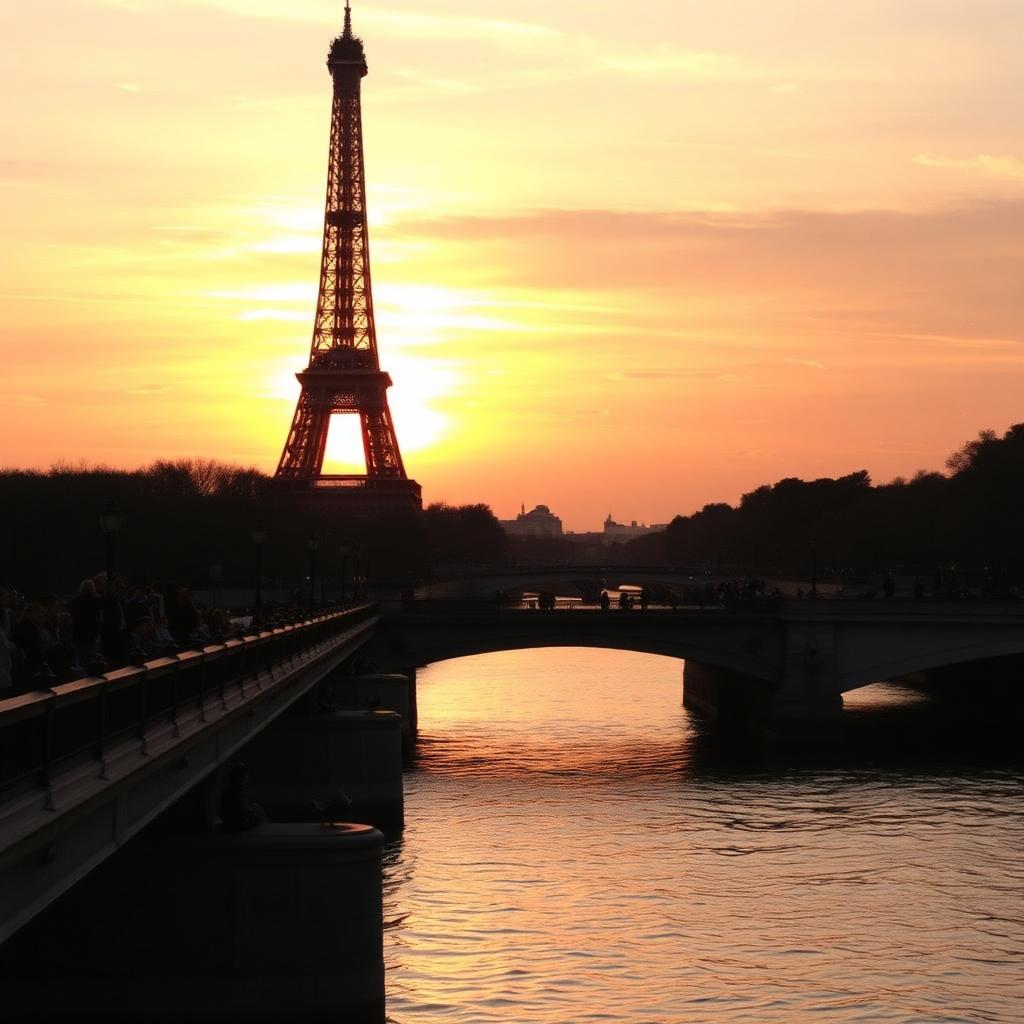 Torre Eiffel al atardecer desde el Sena