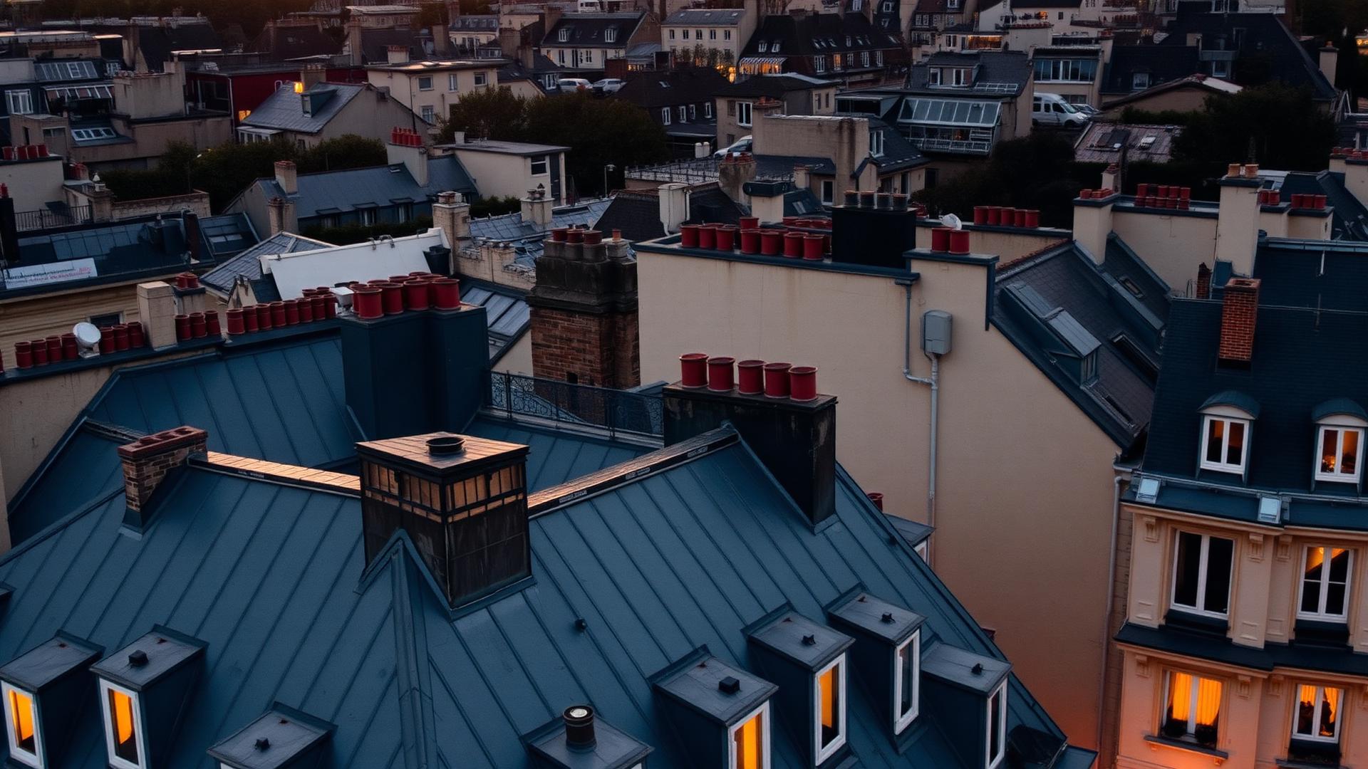 Tejados haussmannianos de París al atardecer